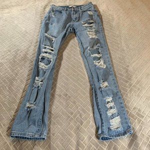 Adika Womens 26 Denim Jeans Blue Extreme Distressed Fray Light Wash Mid Rise